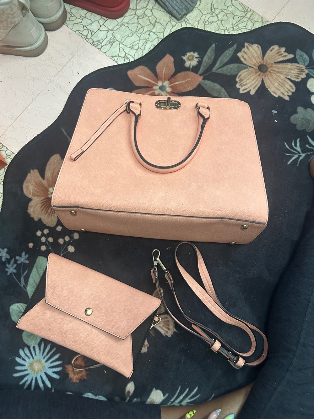 Women's Peach Tote Bag with Removable Crossbody Strap